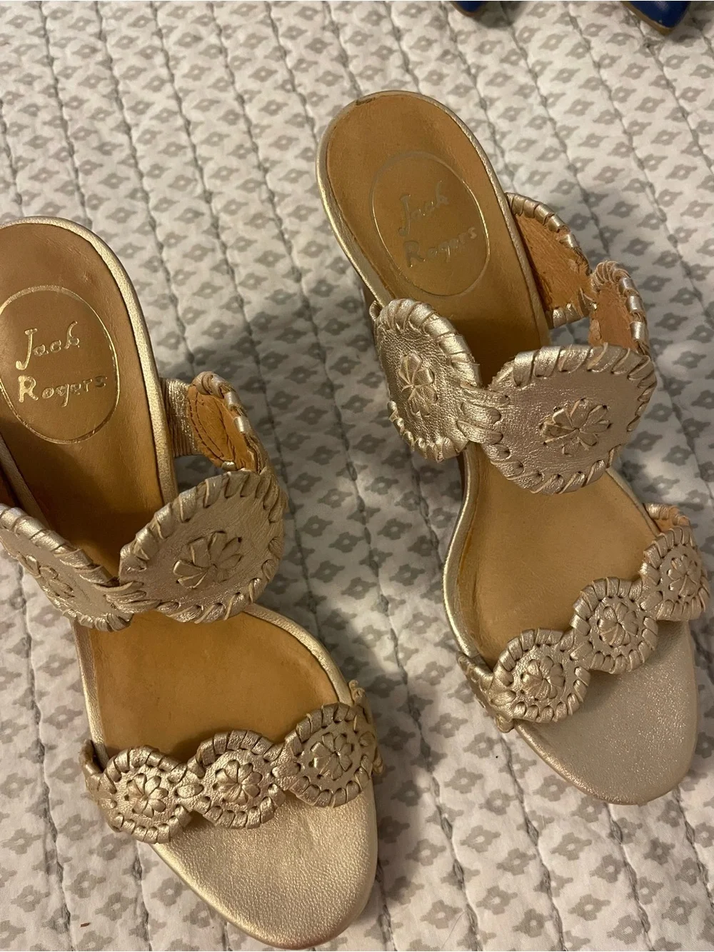 Jack Rogers Metallic Gold Leather Wedge Sandals